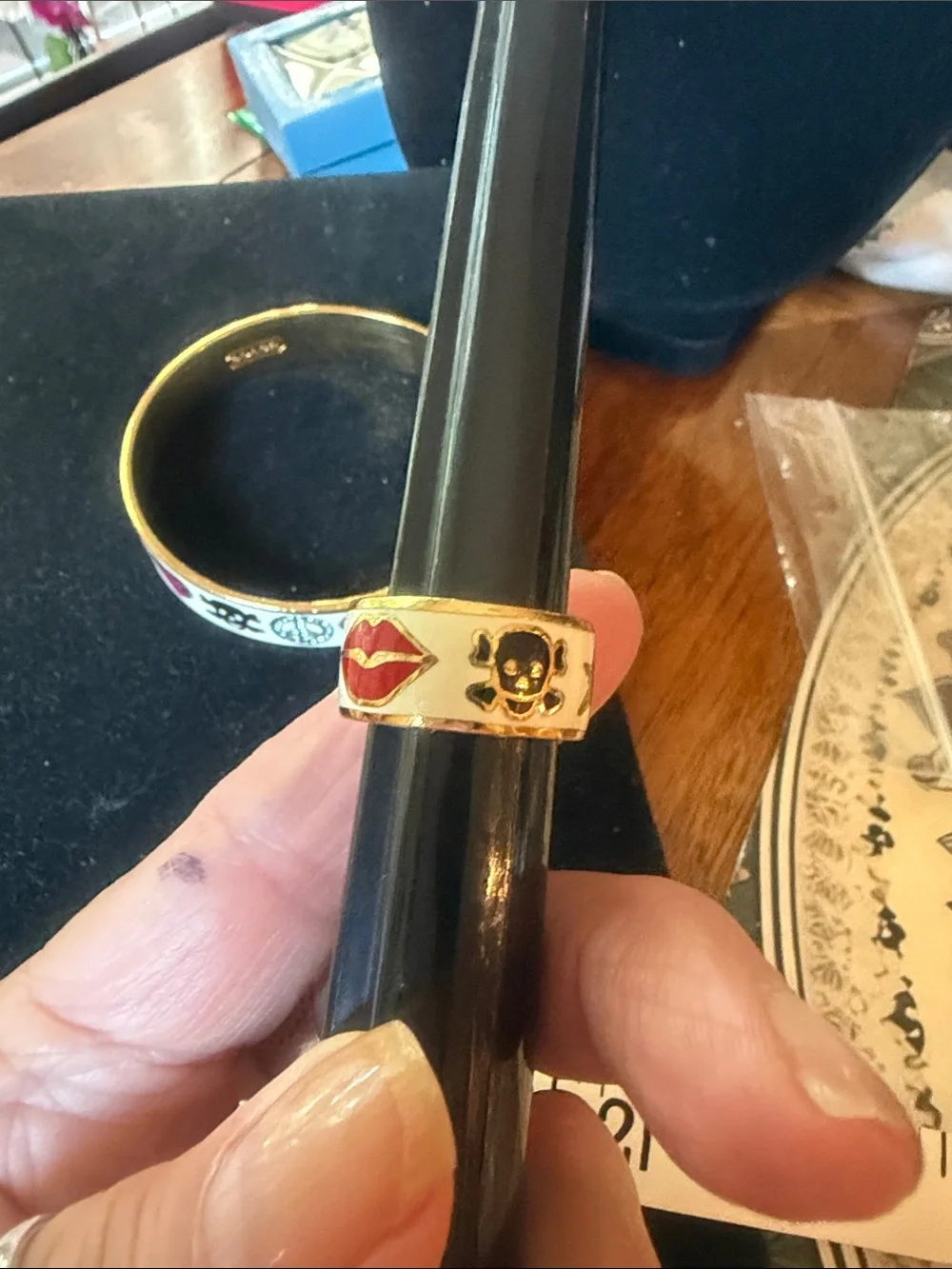 Coach Cream Enamel Logo Bangle and Ring Set with Multicolor Symbols
